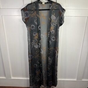 Petra Fashions Floral Sheer Kimono Duster Cardigan Maxi Length Womens Size S